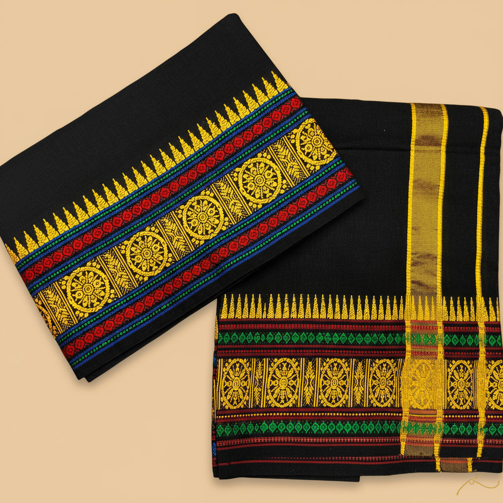 Rainbow dhoti and angavastram set