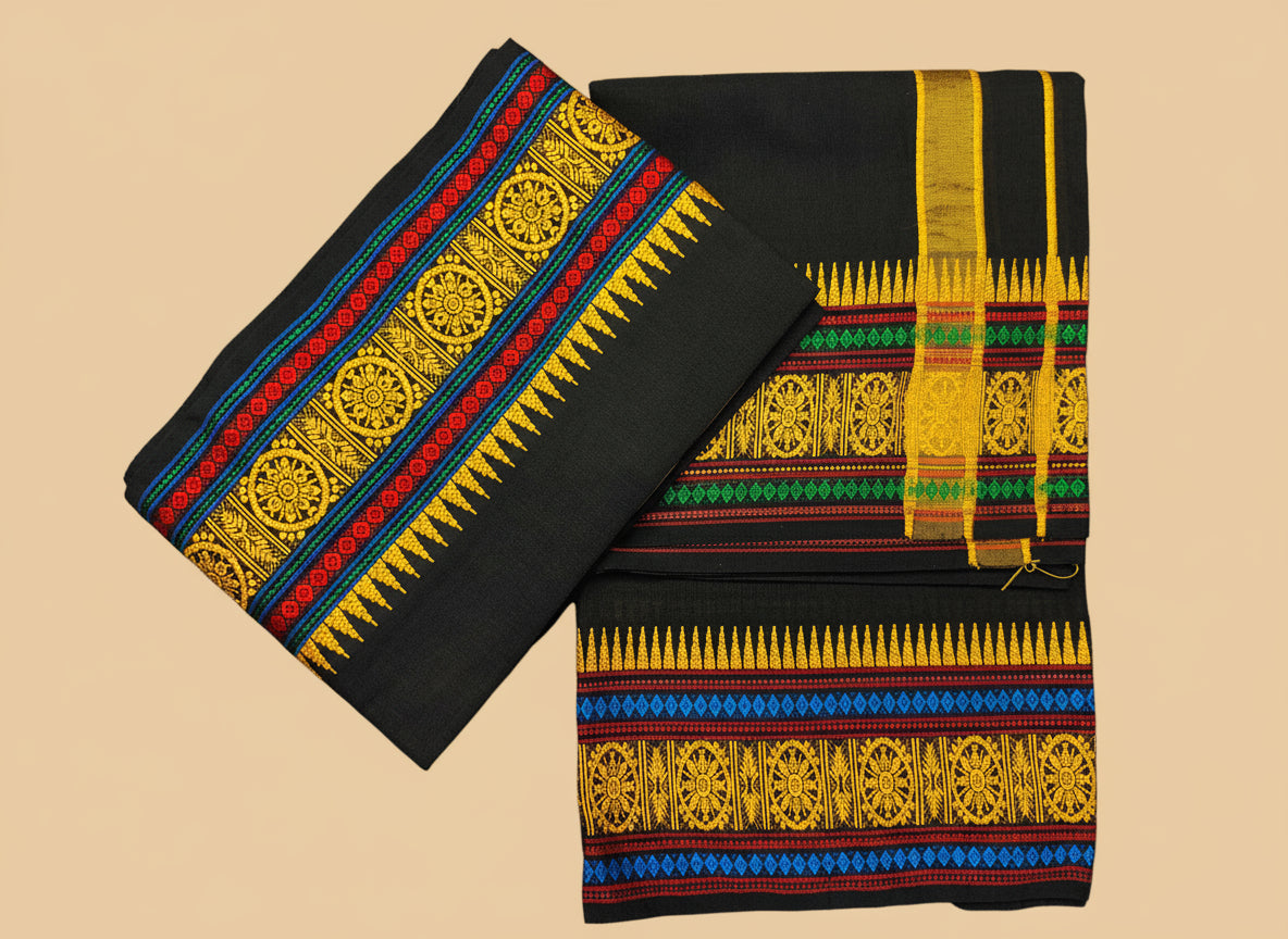 Rainbow dhoti and angavastram set